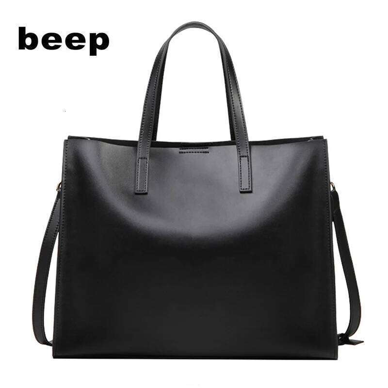 Beep New Superior Cowhide Fashion Genuine Leather Simple Women Leather Tote Shoulder Big Women's Bag 251021