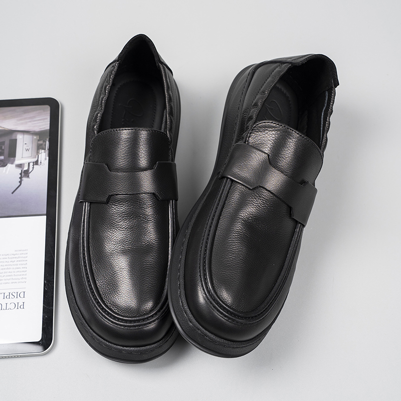 New men's business leather shoes, slip-on, genuine leather round toe, handmade, British style, lace-up, driving style