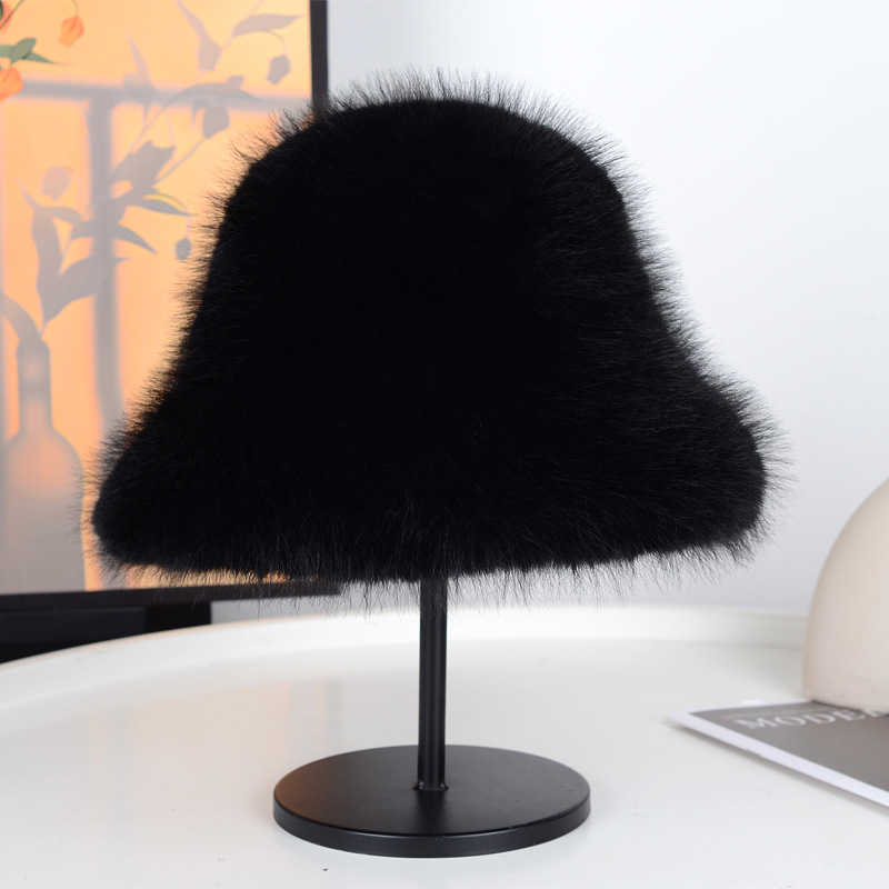 Autumn Winter New Fisherman Hat for Women Fashionable Faux Fox Fur Hat Plush Bucket Hat Thickened Coldproof Warm Fur Hat H251020