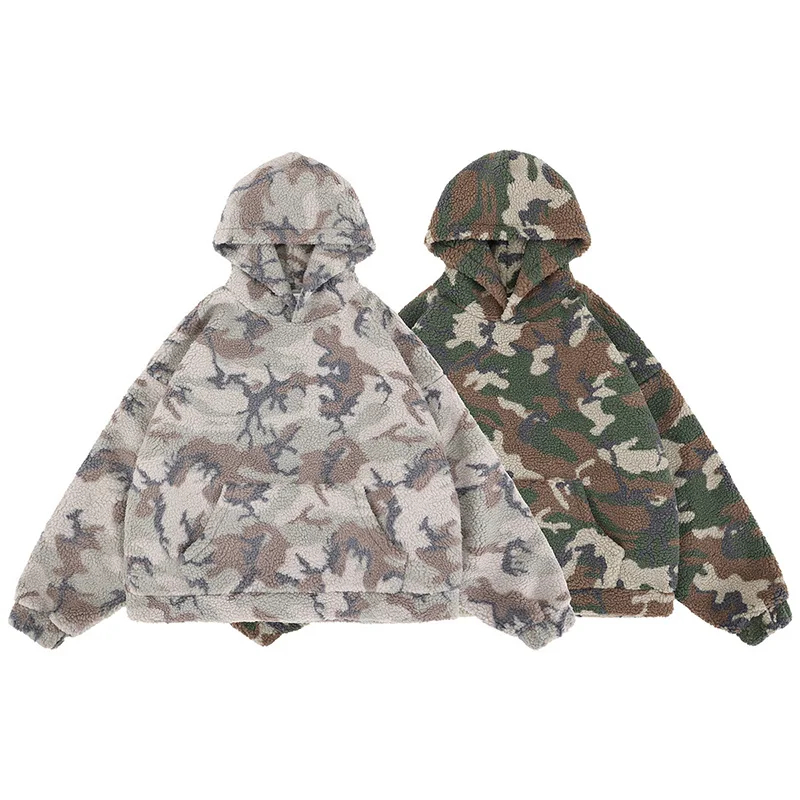 26FW Best Quality Granular Velvet Green Gray Camouflage Hoodie Hooded Men Women Unisex High Street Vintage Loose Pullovers