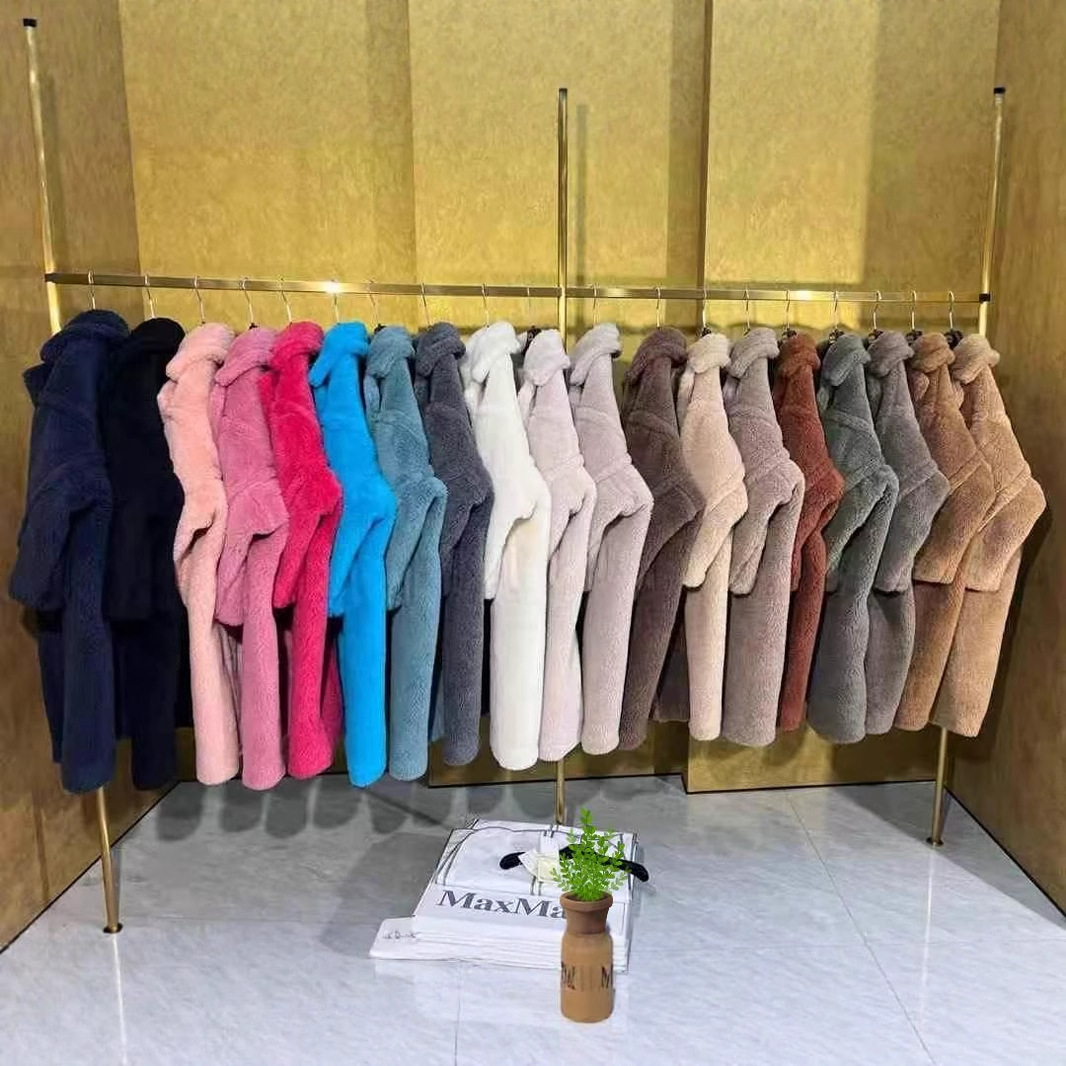 25ss Teddy Bear Women Coat Winter Grand And Luxurious Long Length Thick Warm Max Drop-shoulder Sleeve Alpaca Sheep Wool Mulberry