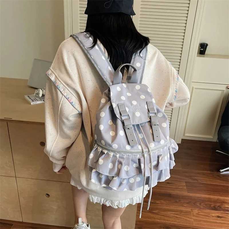 Ruffles Spliced Mochilas Mujer Polka Dot Print Mochila High Capacity Bag Holiday Travel Backpack New Canvas Bags for WomanW251020