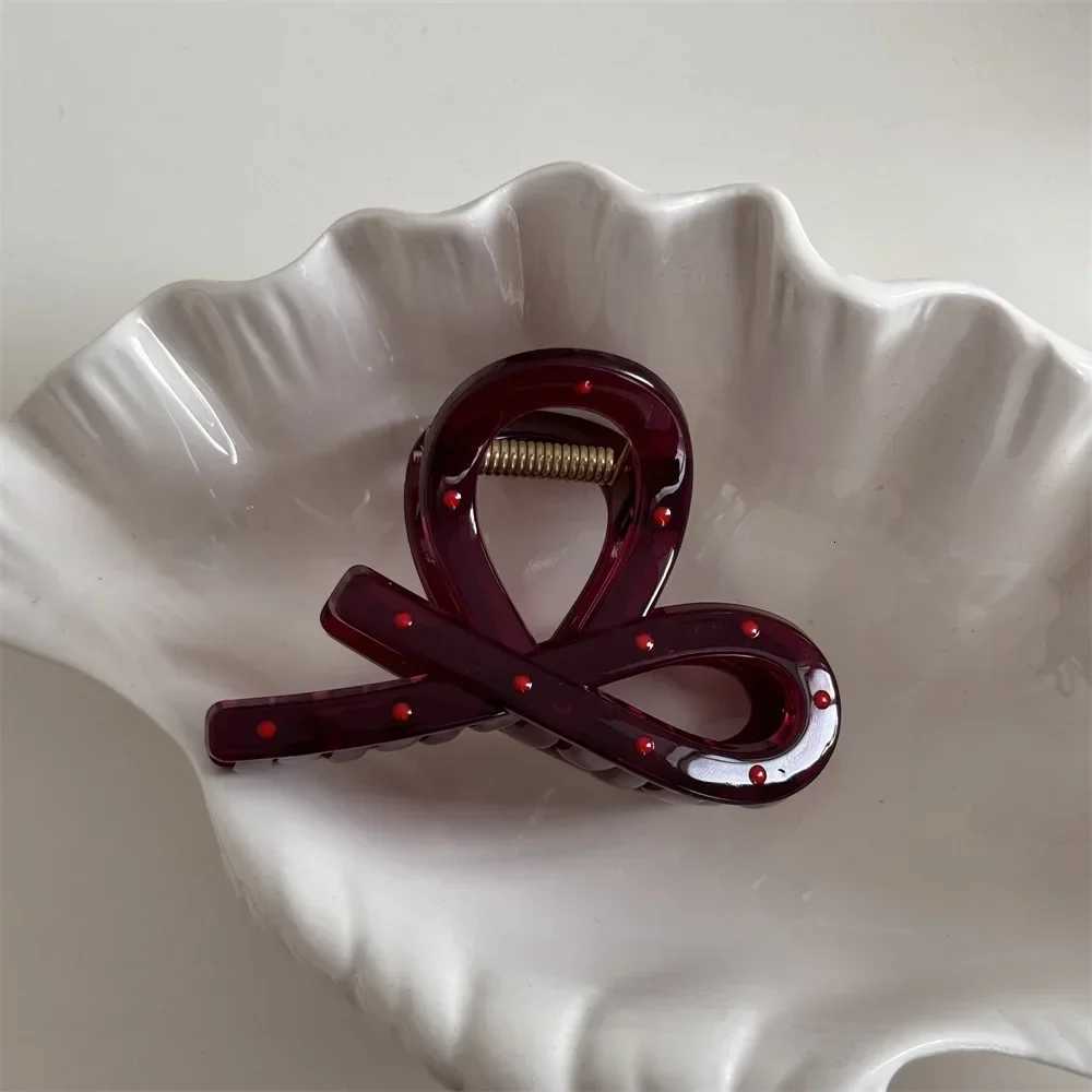 2pcs Women Vintage Red Polka Dot Ribbon Bow Shark Clip Hairpin Hair Claw Crab Barrettes Elegant Headwear Hair Accessories GiftW254021