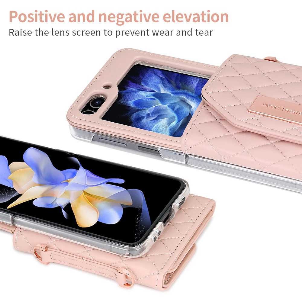 VIETAO Luxury Pink Crossbody Strap Phone Cover for Galaxy Z Flip 7 Wallet Back Case Z Flip 654 Mobile Phone Case Z4 Z3 J251114