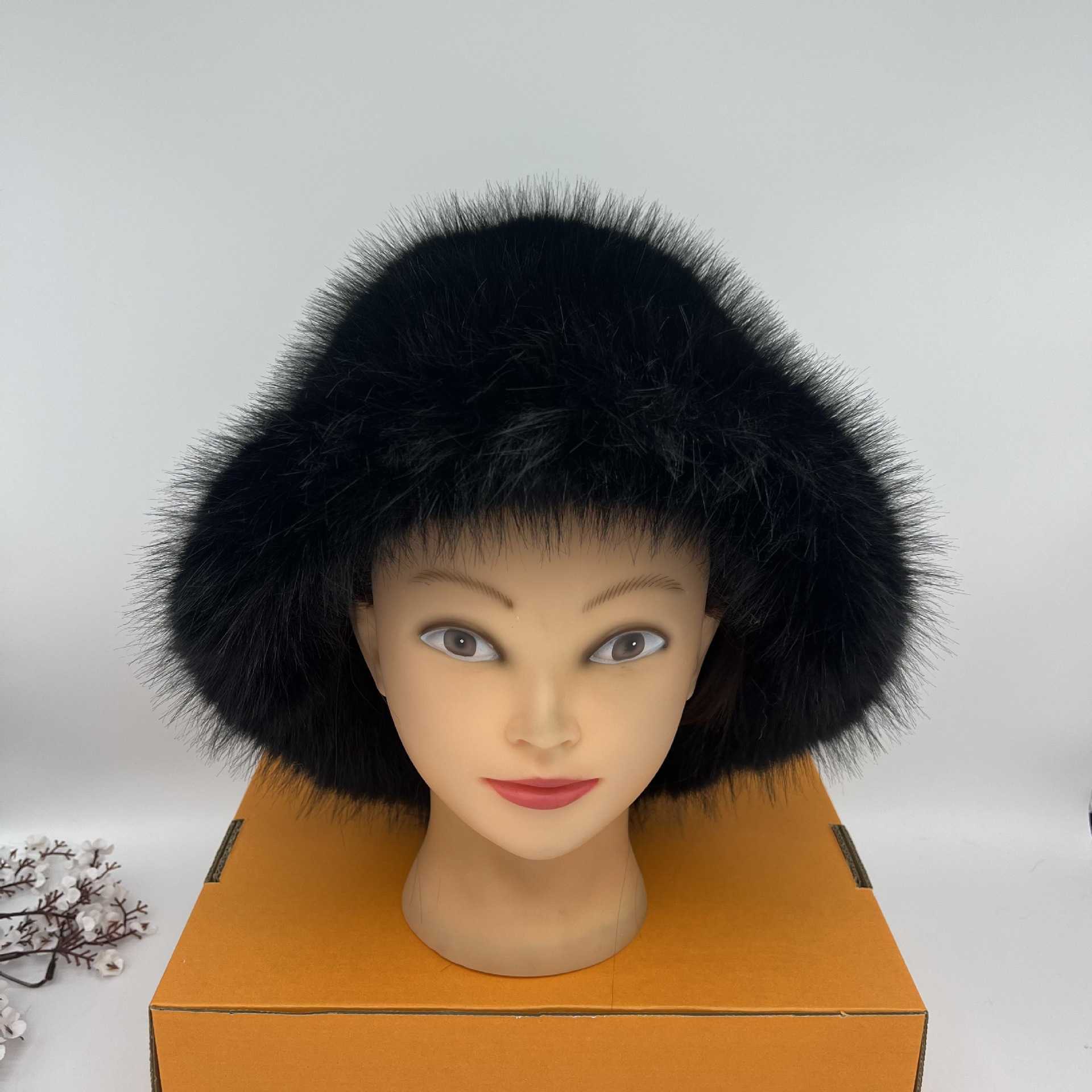 Fashion Thickened Warm Faux Fox Fur Round Top Hat Russian Snow Hat Plush Fisherman Hat H251020