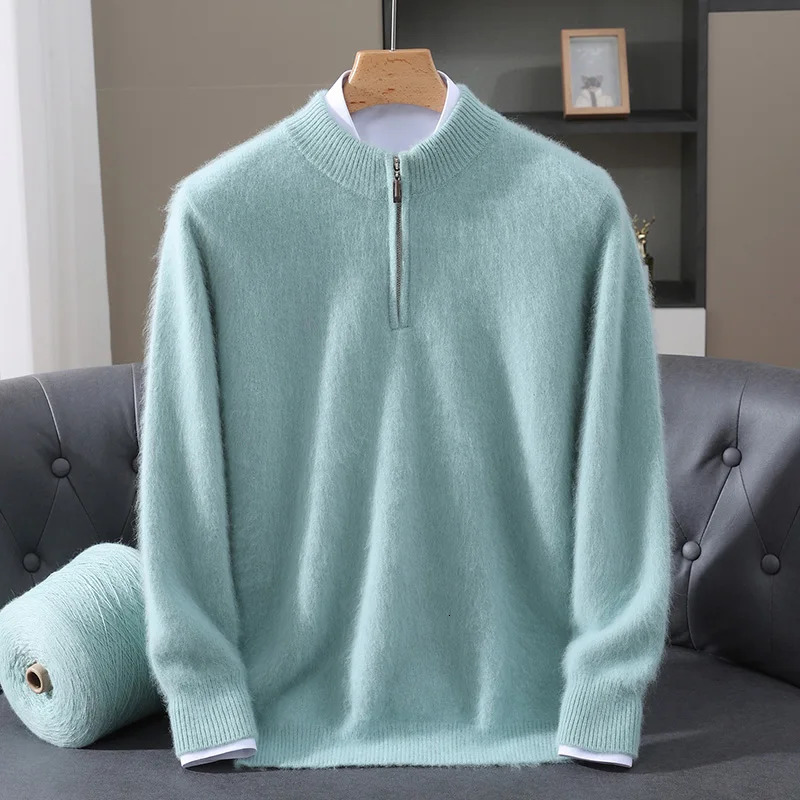 100 Mink Cashmere Sweater Men Mockneck Zipper Pullover Autumn Winter Thick Soft Warm Comfy Cashmere Knitwear High Quality Tops 251020