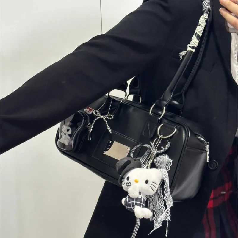 JIAERDI Harajuku Black Ita Bag Handbag Women Uniform Japanese Transparent Shoulder Bags Female Preppy Style Kawaii Underarm Bag Z251018
