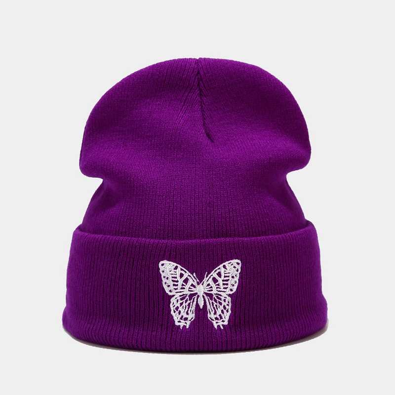 Autumn and Winter New Butterfly Embroidery Knitted Hat Pullover Hat Outdoor Versatile Warm Wool Hat H251020