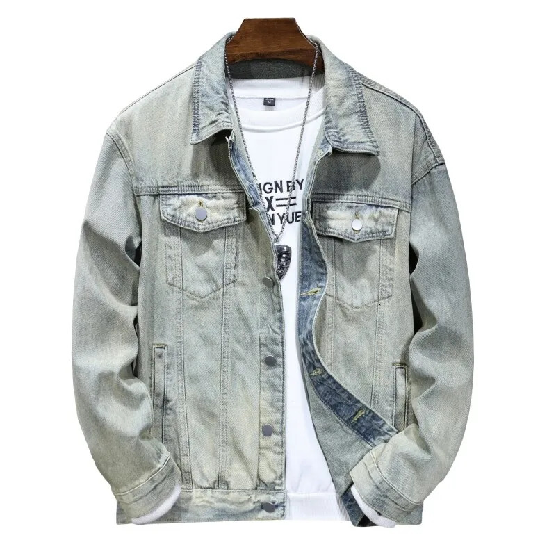 Mens casual denim jacket for spring and fall metallic singlebreasted denim jacket size M5XL 251010