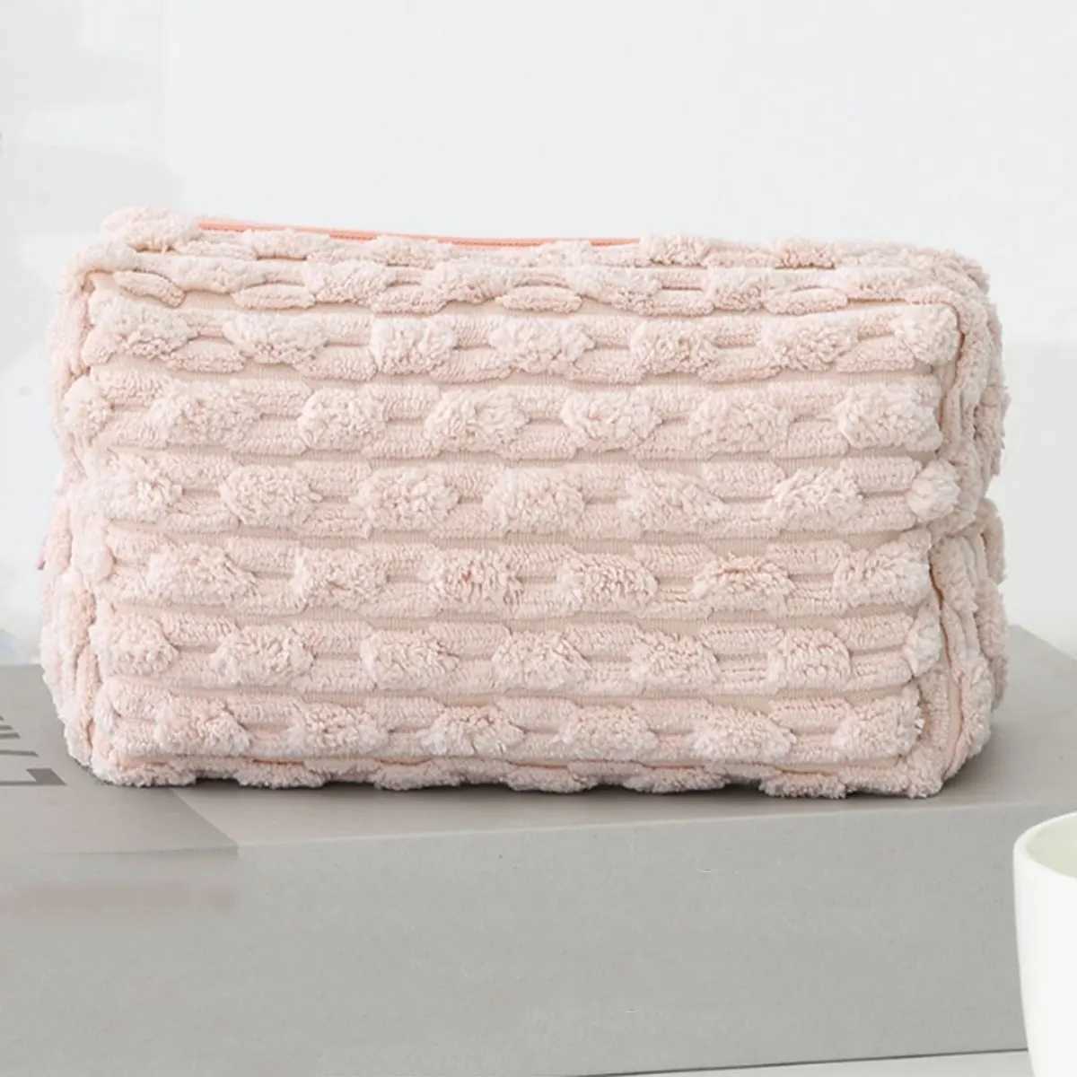 Plush solid color chain highend makeup bag largecapacity portable handheld toiletries storage bag for women1 PCW251021