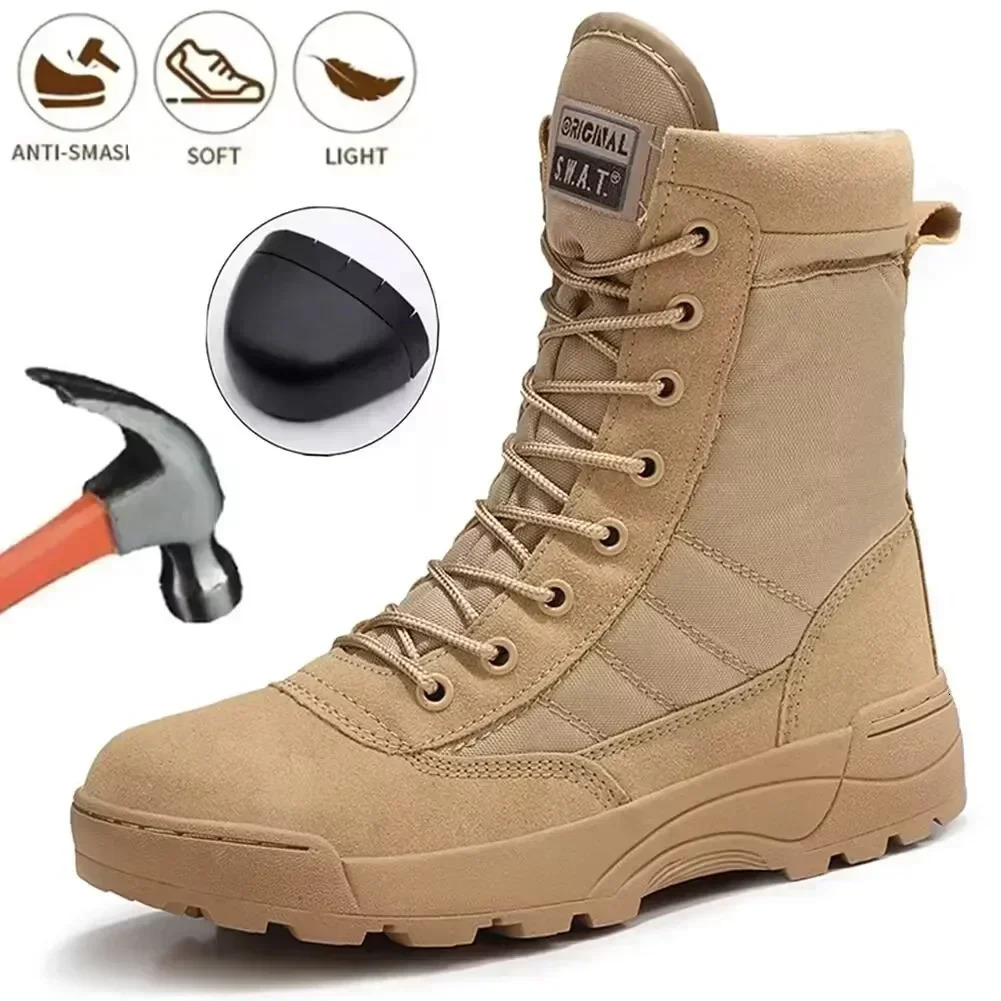 Mens Steel Toe Boots Outdoor Tactical Hiking Desert Boots Men Stabproof Smashing Work Safty Shoes Wear Protection Shoes251020