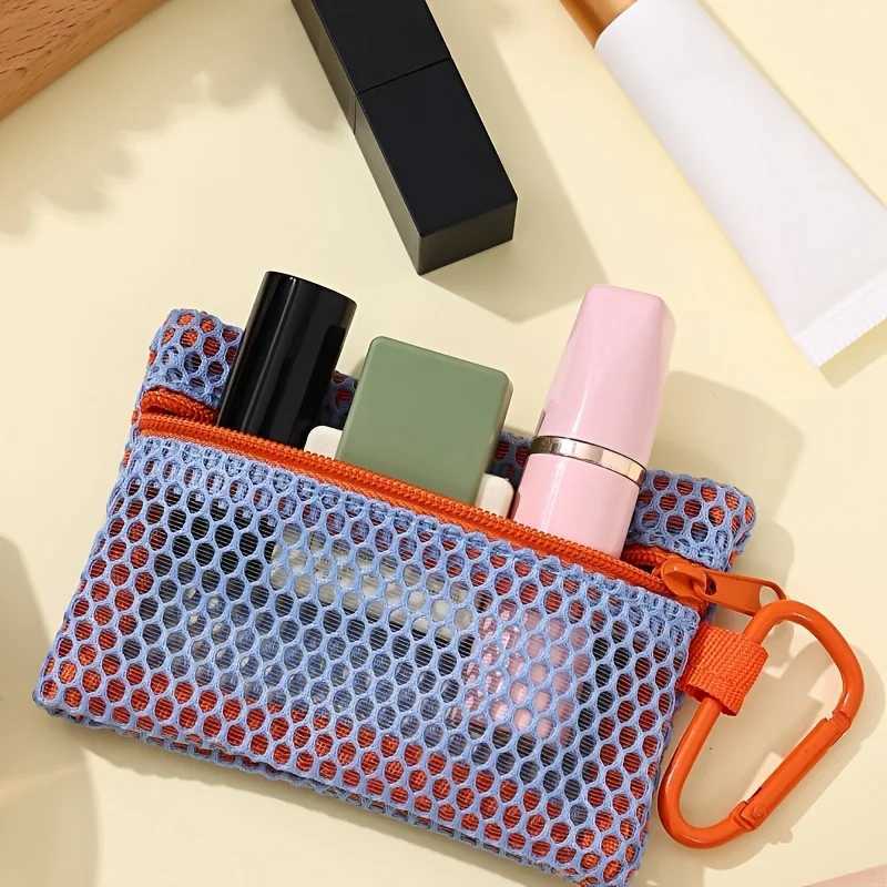 1pc transparent Mesh Makeup BagStylish Portable Cosmetic Pouch with ZipperFlat Design for Toiletries and Makeup StorageW251021
