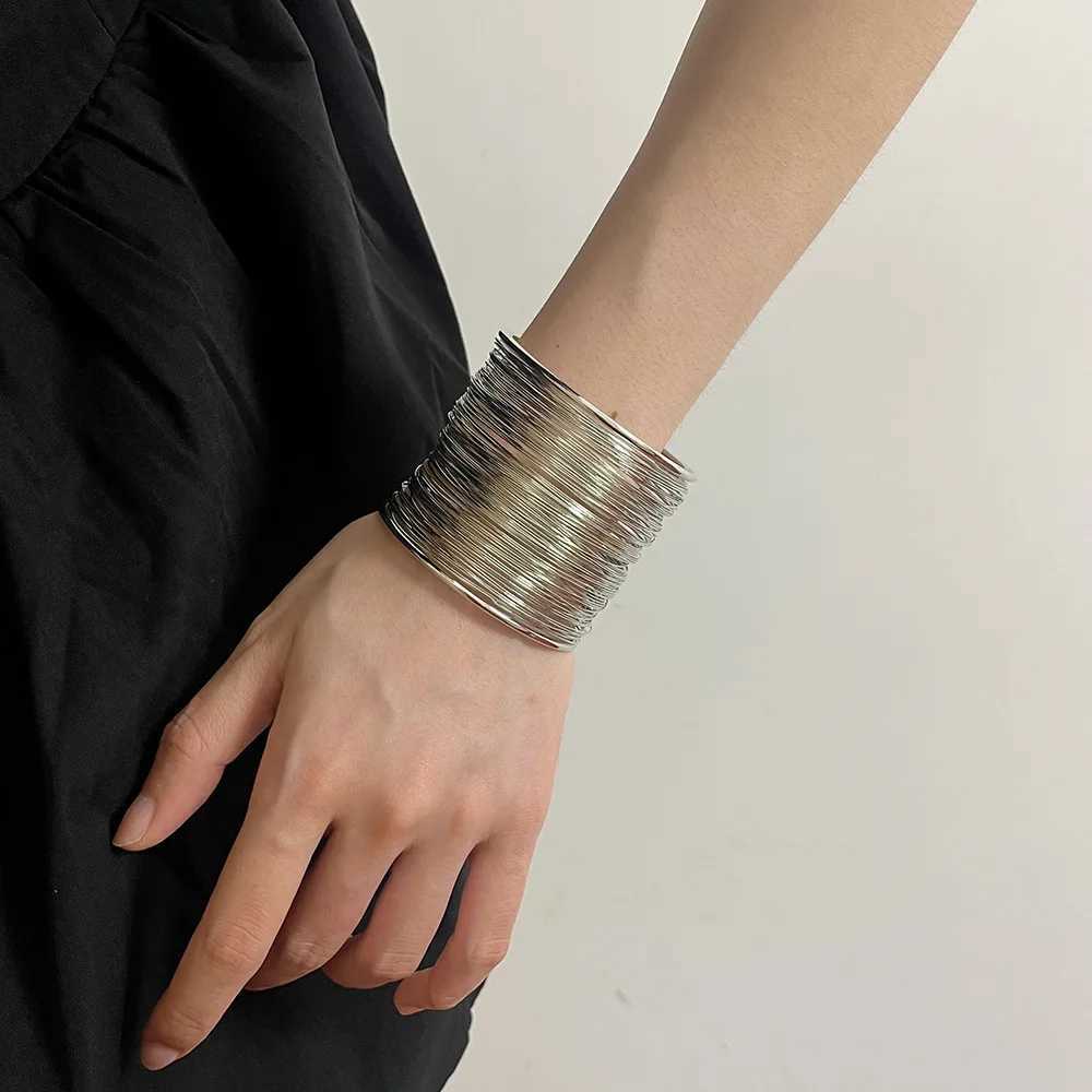 European and American street punk party bracelet with multilayered hollow steel wire Cshaped opening J251021