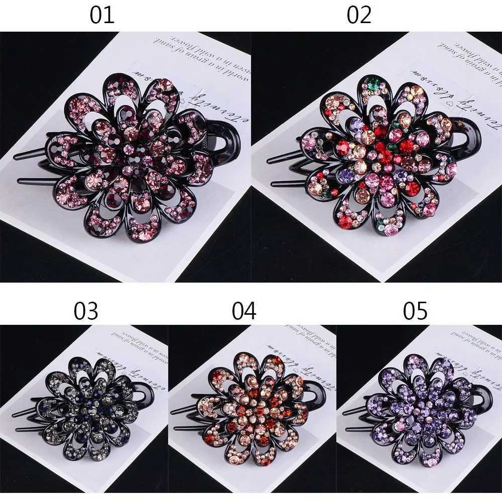 Shiny Rhinestone Hairpin Flower Leaf Duckbill Hair Claws Retro Hair Clips Accessories For Women Shinning Ponytail HeadwearW254021