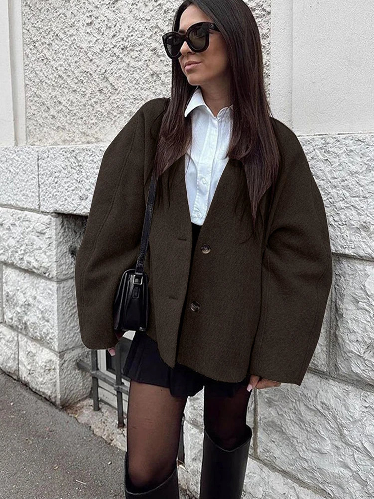 Autumn Winter Womens Coat Top Streetwear Fashion Button Long Sleeves Solid Sexy VNeck Casual Slim Versatile Clothing 251021