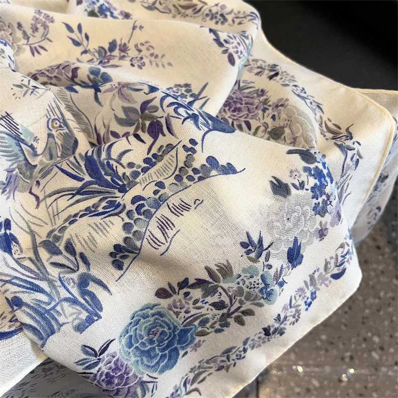New Spring Wen Cotton Scarf Beach Hijab Shawls and Wraps 2024 Luxury Brand Flower Fa Foard Echarpe Designer BandanaW251021