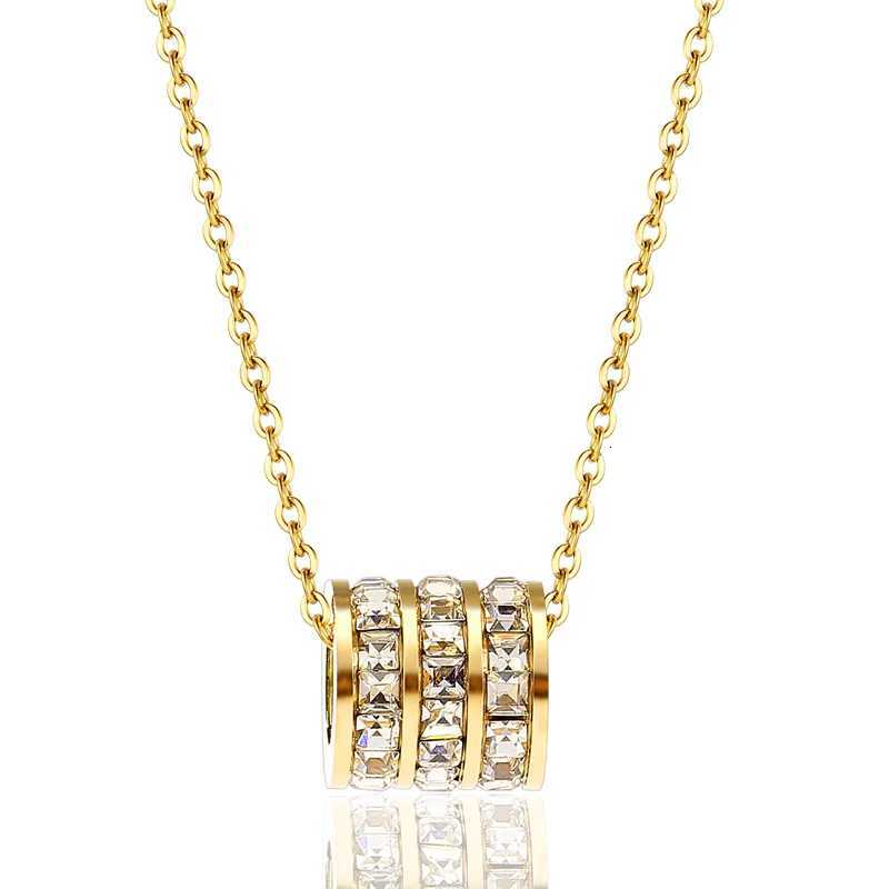 Small And Exquisite Shiny Three Circle Crystal Pendant Necklace Stainless Steel Rose Gold Color Necklace For Women Wedding Gift D251021