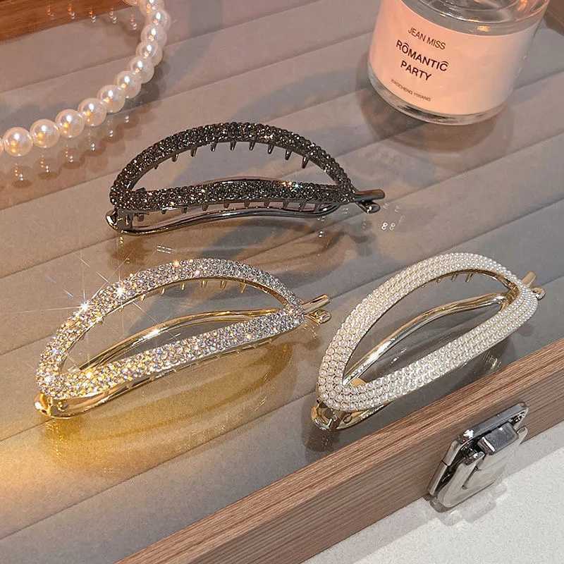 Fashion Metal Oval Rhinestone Hair Clip For Women Girls Elegant Round Sweet Crystals Hairpins Barrettes Hair AccessoriesW254021