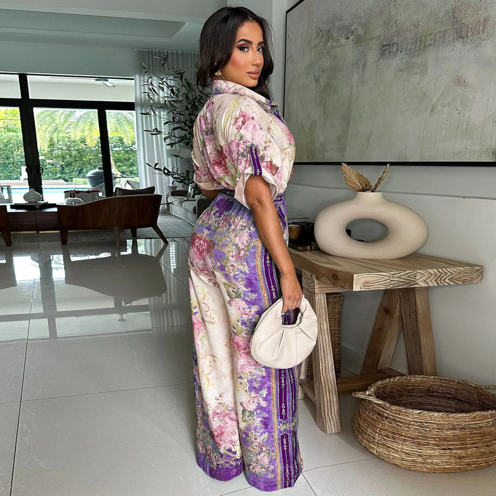 CMYAYA Women Floral Printed Vintage Blouse Style Wide Leg Jumpsuits Summer Beach Night Club Playsuit One Piece Suit Romper 251020 - view 5