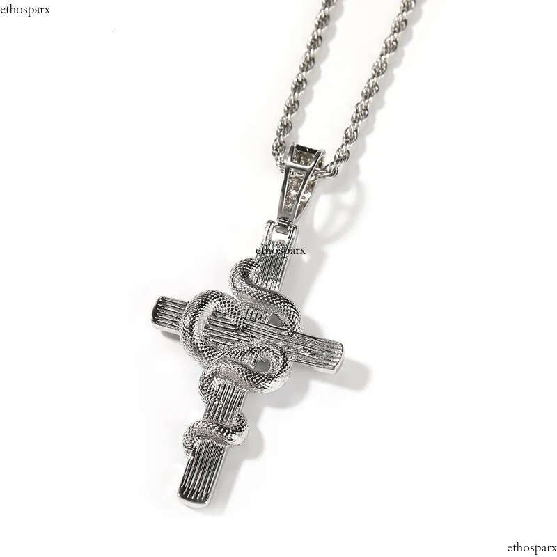 Hip Hop Colorful Snake Cross Pendant Necklace TopBling Full Cubic Zirconia Religious Jewelry