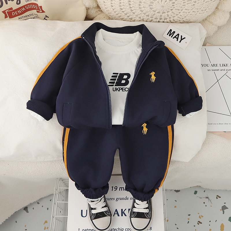 kids designer clothes 2025 Kids Striped 3-Piece Sportswear Set, Boys Girls Autumn Casual Long Sleeve Outfit, Fashion Track Jacket with Pants