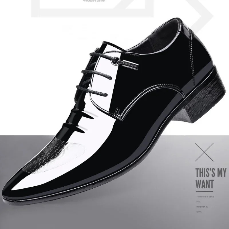 Business Oxford Leather Shoes Men Breathable Patent Leather Formal Shoes Plus Size Man Office Wedding Flats Male Black 251021