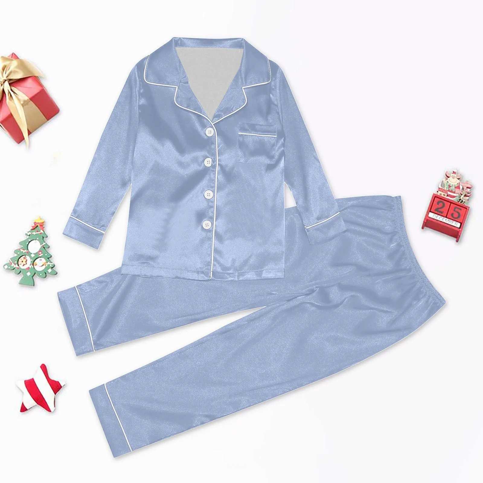 Children Pajamas Family Fashion Simple Style Button Up Shirt Pants Long Sleeve Loose Comfy Two Piece Suit Hundred Matching Cloth L251021W9Q6