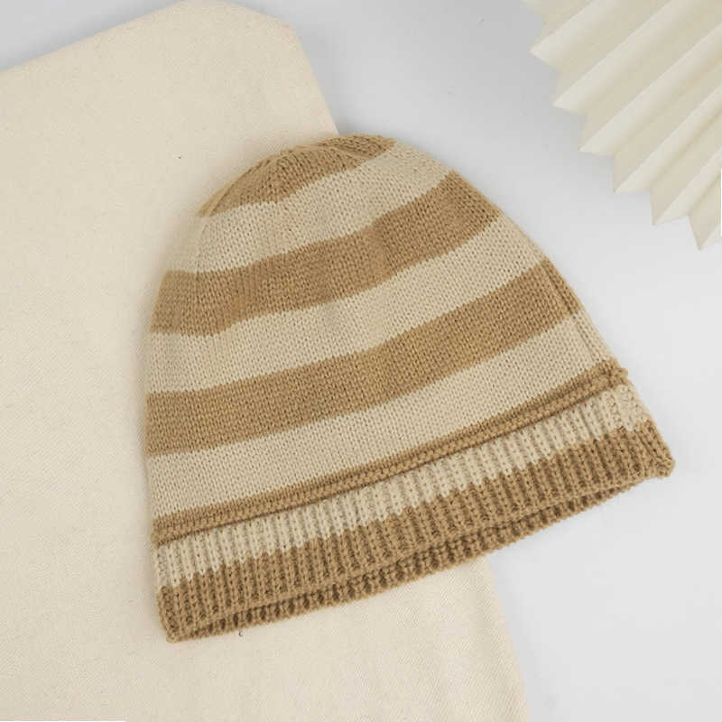 Striped Knitted Hat Style Versatile Wool Hat Warm Ear Protection Hat Hip Hop Color Block Hat H251020