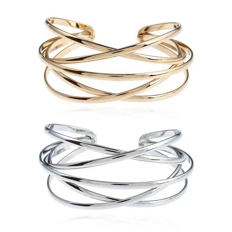Punk Hollow Alloy Bangles For Women Gold Silver Color Cuff Bracelet Open Adjustable 2024 Fashion Jewelry New J251021
