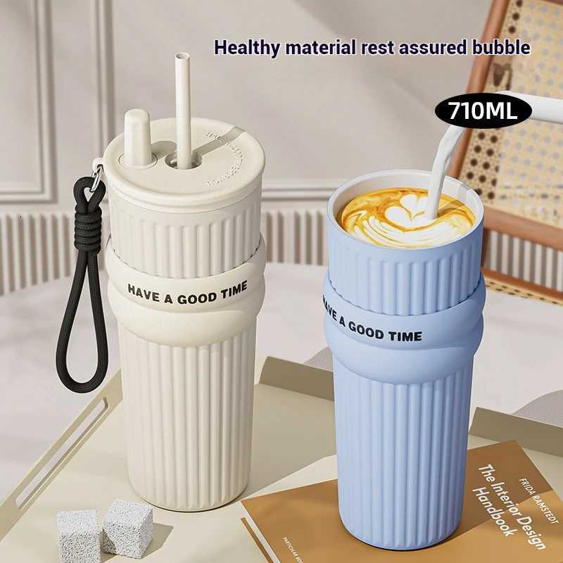 2025 New In Stock Large Capacity Simple And Convenient Straw Insated Cup Off Coffee Cup Portable Accpanying Car Cup Y251021