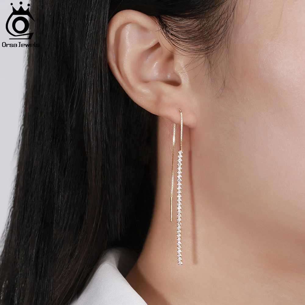 ORSA JEWELS 925 Silver Minimalism Dangle Long Chains Earrings for Women Vintage Cubic Zircon Drop Earings Jewelry Gifts SE111 J251021