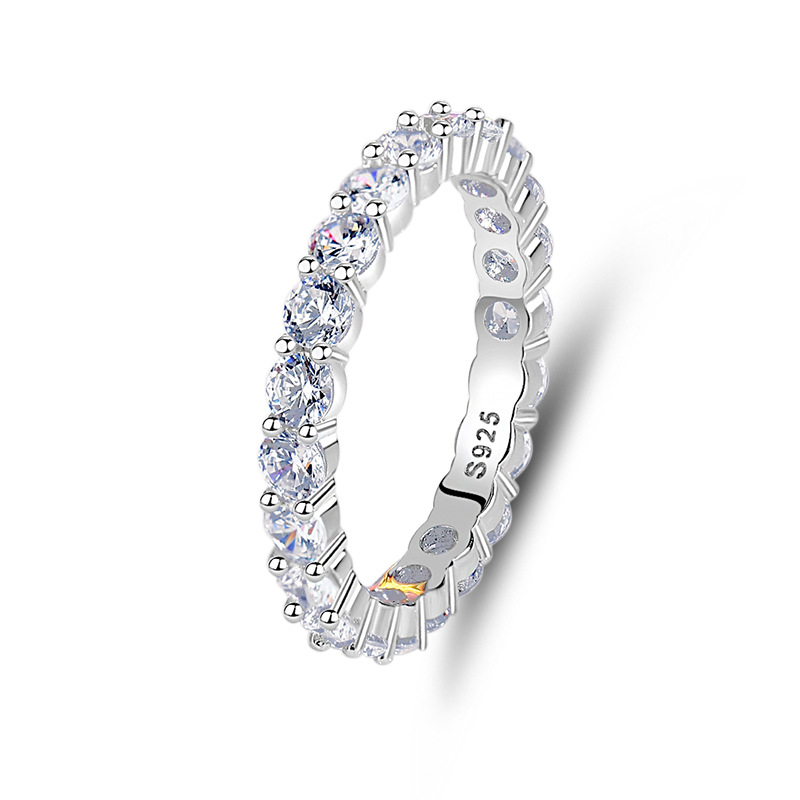 TaiYang New S925 Sterling Silver Full Eternity Band, 8 Hearts & Arrows High Carbon Zirconia Stacking Ring for Women