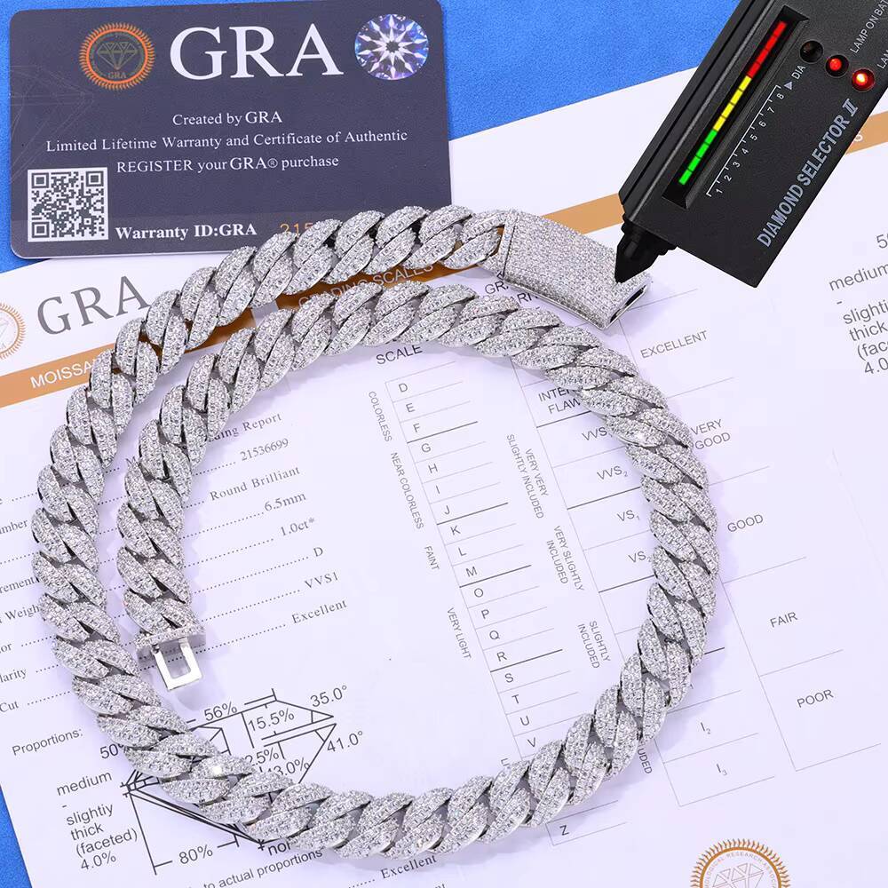 Factory Stock Custom Moissanite Jewelry 13mm 925 Sterling Silver Necklace Women Cuban Link Chain Fine Luxury Men Hiphop Necklace