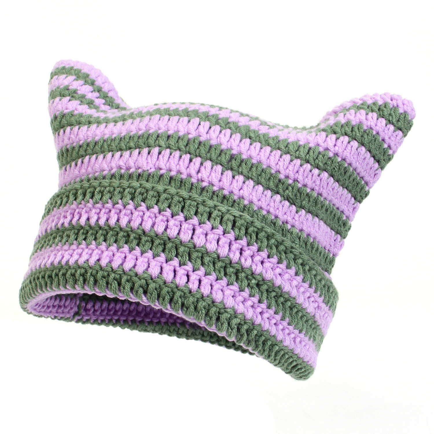 New Little Handmade Crochet Wool Hat Striped Hat Cute Cat Ears Casual Warm Hat H251020
