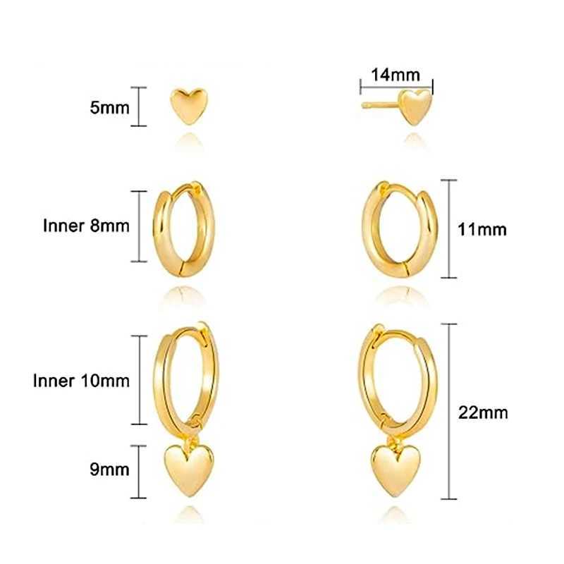 3 Pairs Gold Plated Stainless Steel Stud Earrings Set Heart Moon Star Small Hoop Earrings For Women J251021