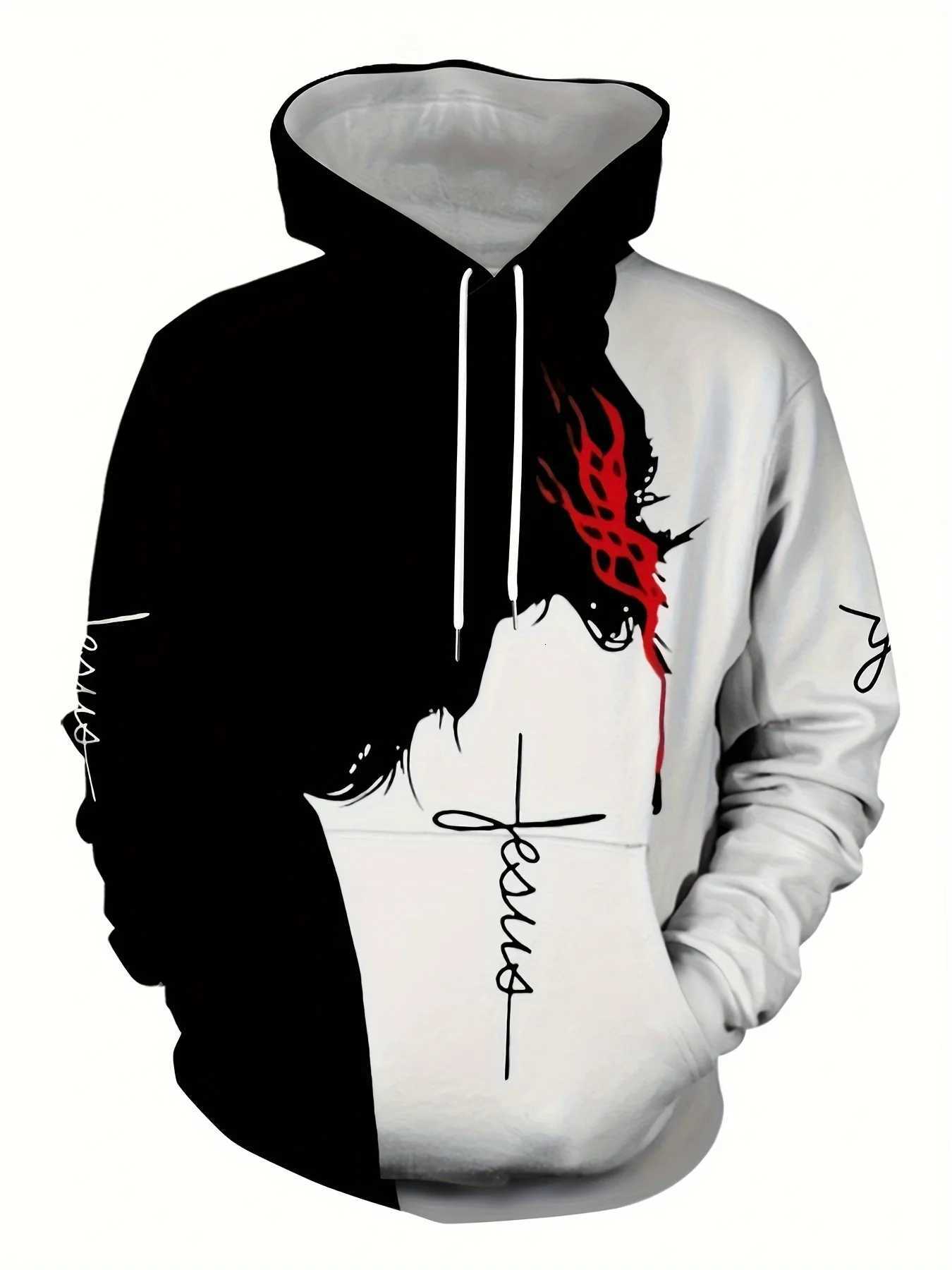 The new mens hoodie for the autumn of 2025 features a casual fashionable and sporty 3D Christ Jesus pattern print W251021