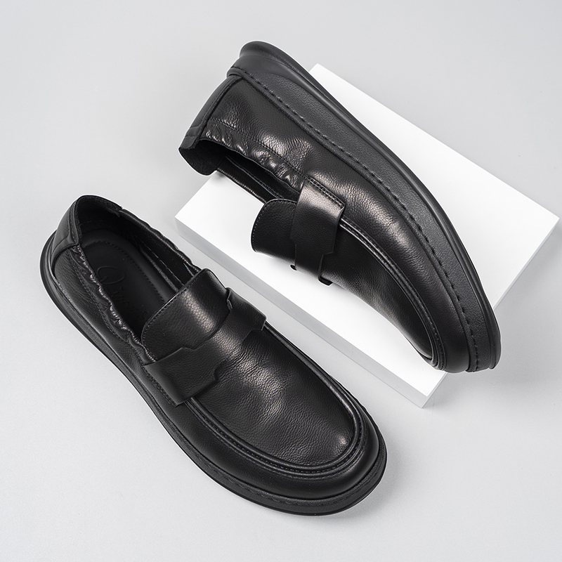 New men's business leather shoes, slip-on, genuine leather round toe, handmade, British style, lace-up, driving style
