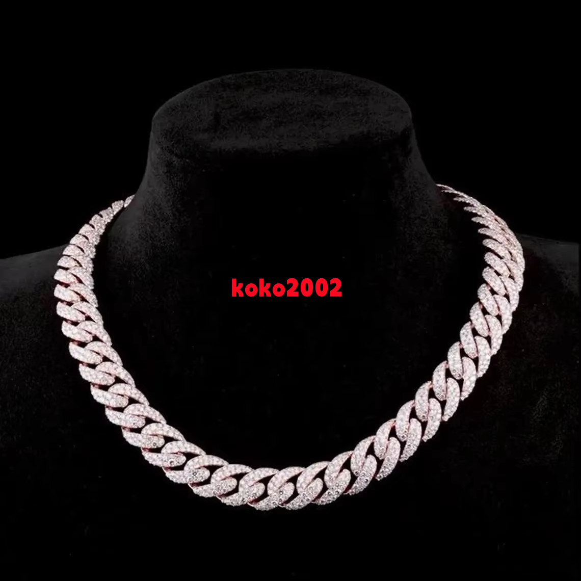 14mm MOISSANITE Mosaic Cuban Link Chain in 925 Sterling Silver VVS Stones Passes Diamond Tester for Parties
