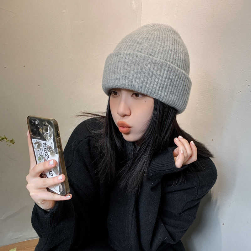 Rabbit Fursolid Color Knitted Hat Trend Autumn Winter Thickened Warm Pullover Knitted Hat for Women H251020