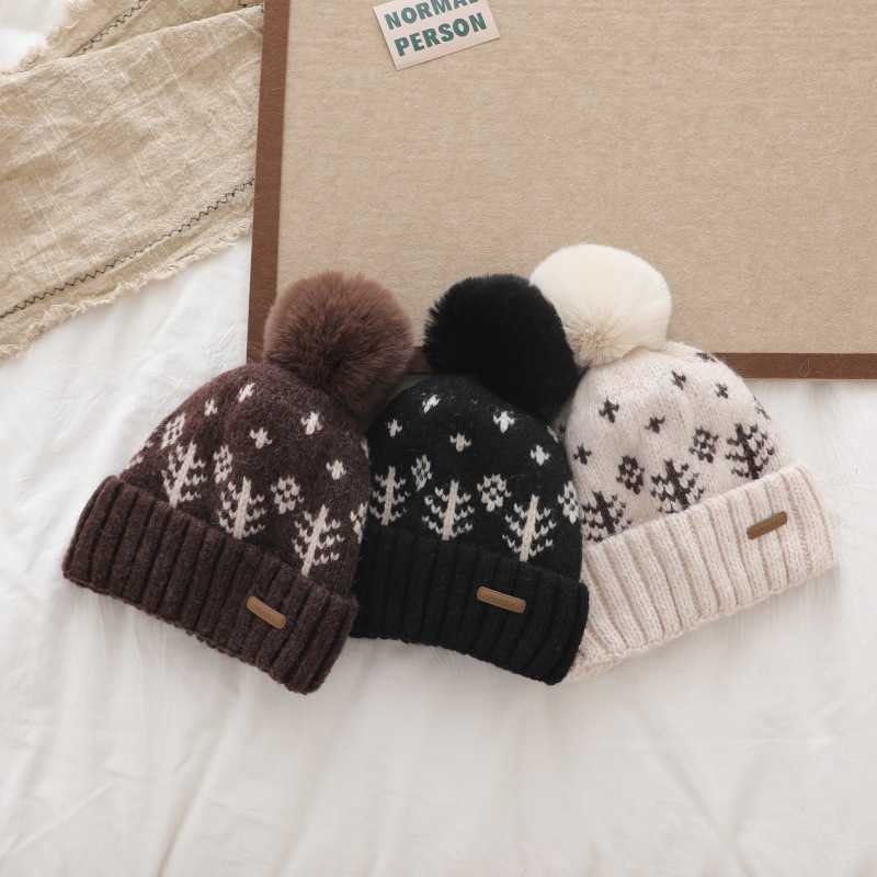 Rabbit Fur Pullover Hat for Women Large Head Circumference Warm Knitted Hat with Ear Protection Cold Weather Hat H251020