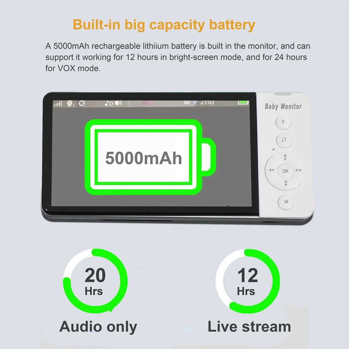 5Inch IPS Screen 720p Wireless PTZ Intercom Baby Monitor Cry Detection Feeding Plan BabySitter Nanny Camera Take PhotoVideo J251121