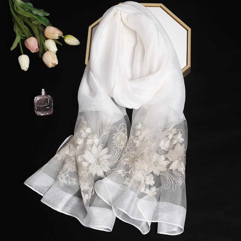 2024 Luxury Silk Shawl Scarf for Women Design Embroidery Flowers Hijab Wraps Bufandas Female Headkerchief Fouloud Echarpe W251021