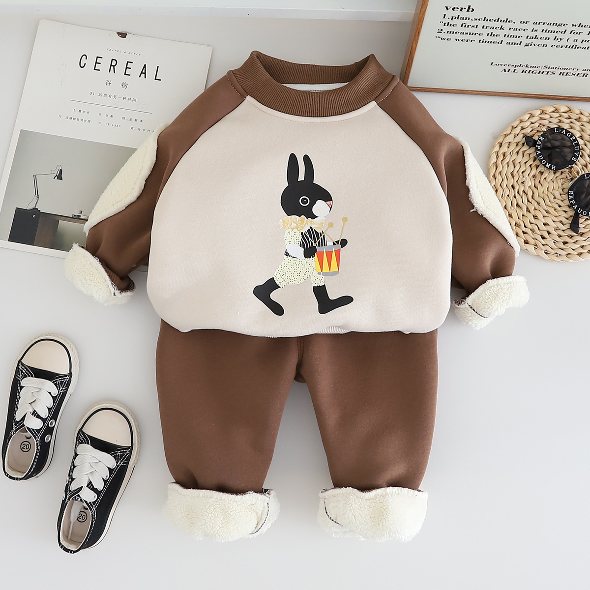 Winter Warm 2025 Kids Fleece-Lined Sweatshirt Set, Winter Thermal Outfit for Babies Toddlers Boys Girls Free Shipping