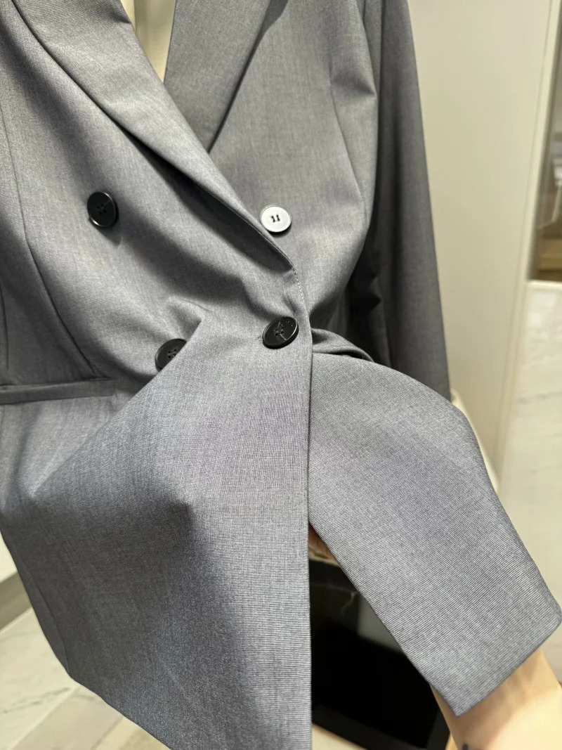 ETJ Womens Spring suit Set with shoulder padded doublebreasted blazer highwaisted pleated widelegged pants 251021