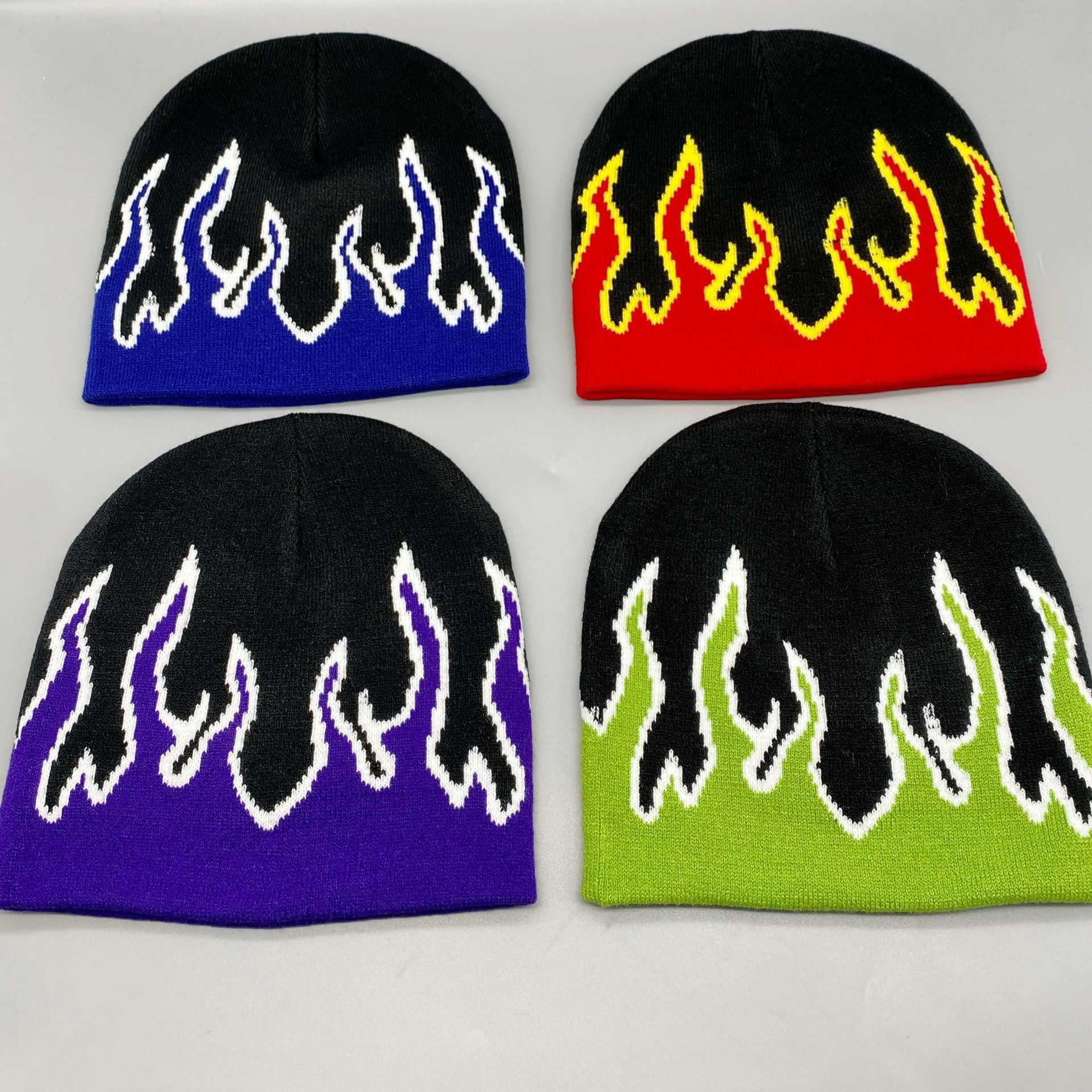 Autumn Winter Knitted Hat Simple Hiphop Warm Fashion Versatile Outdoor Cycling Street Unisex Flame Straight Edge Jacquard Hat H251020