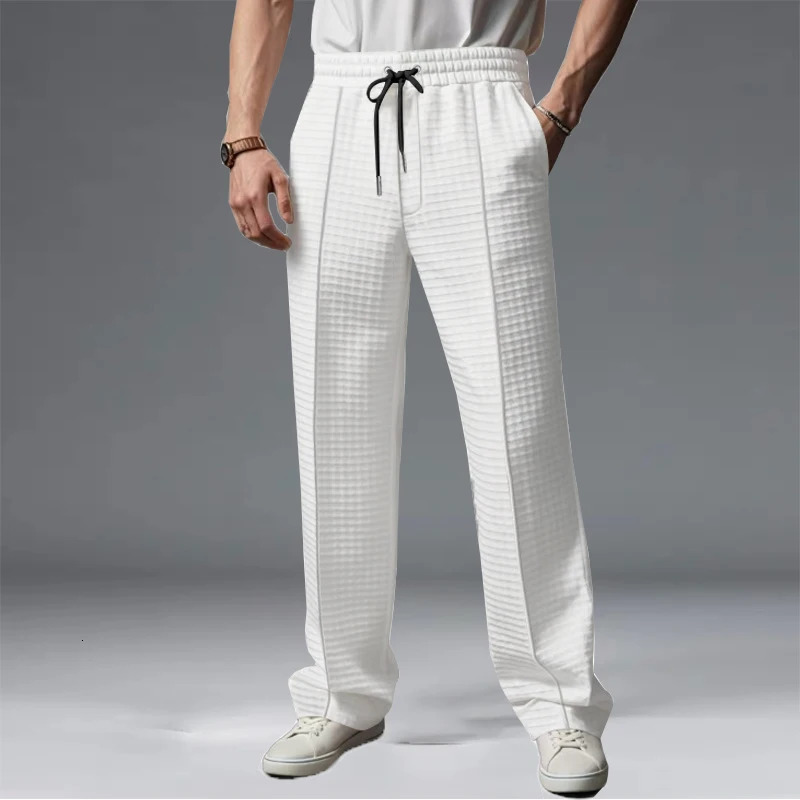 Mens HighQuality Jacquard Waffle Casual Sports Business Jogging Pants Breathable Loose StraightLeg Gentlemans Clothing 251017