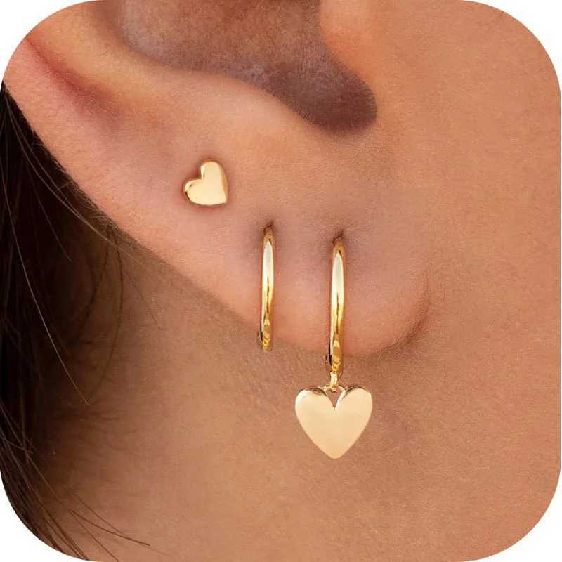 3 Pairs Gold Plated Stainless Steel Stud Earrings Set Heart Moon Star Small Hoop Earrings For Women J251021
