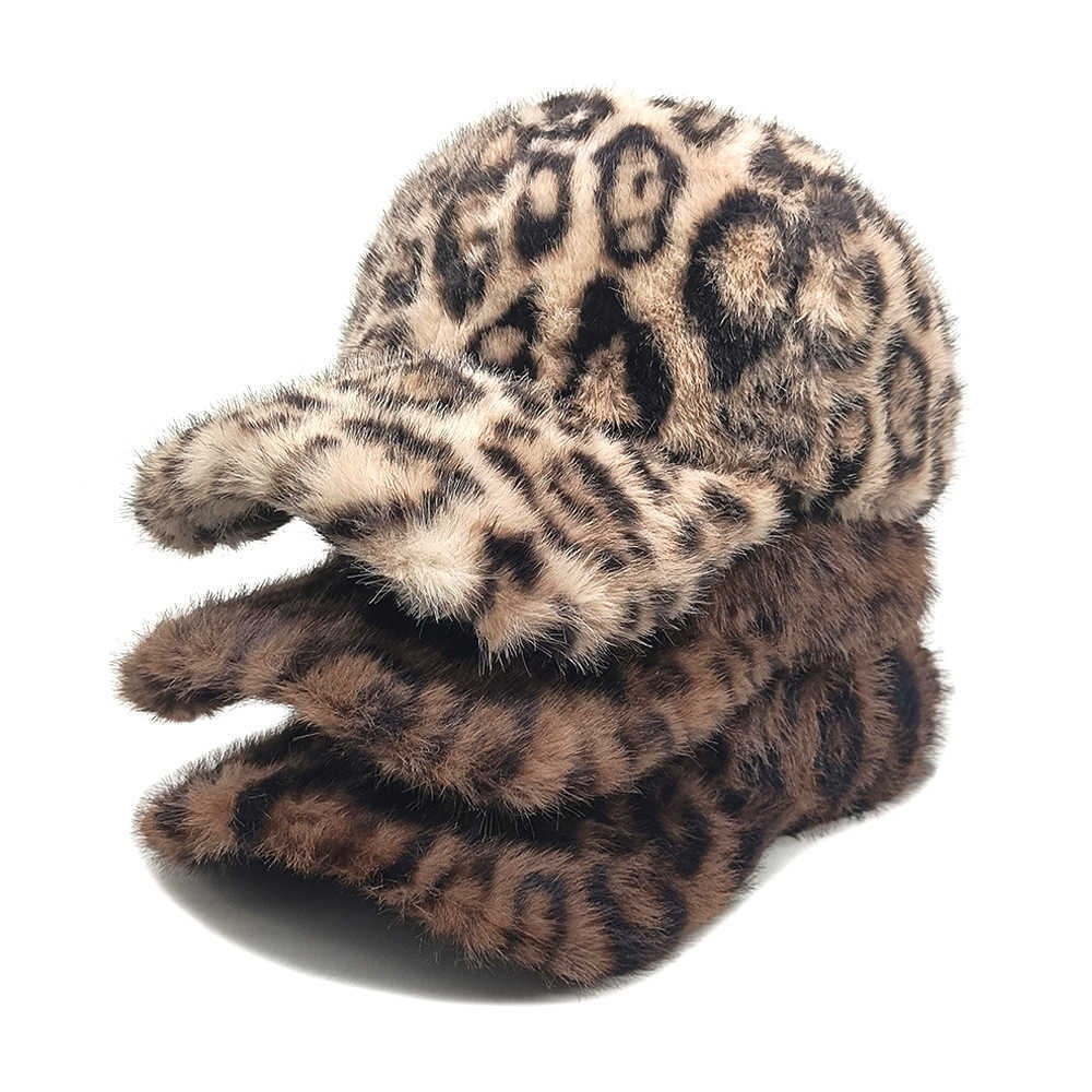 New Plush Leopard Print Warm Baseball Cap for Women Fashionable Outdoor Versatile Sun Hat H251020