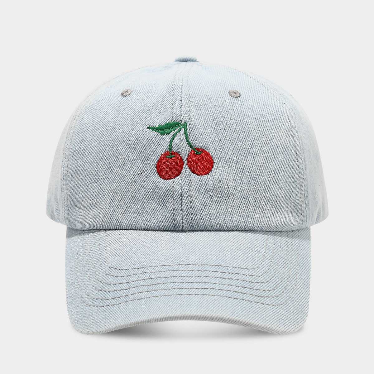 Denim Cherry Embroidery Baseball Cap for Women Trendy Spring Autumn Outdoor Shopping Casual Sun Hat Elegant Temperament Baseball Cap H251020