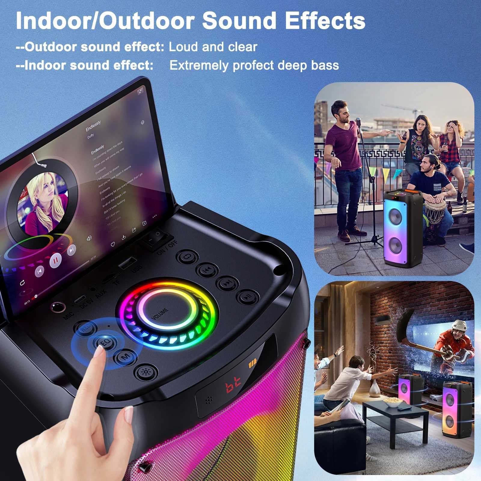 T10T Wireless Bluetooth Speaker Karaoke Machine with 2 Microphone Home Karaoke Party Speaker with Led Light Stage Subwoofers L20251021